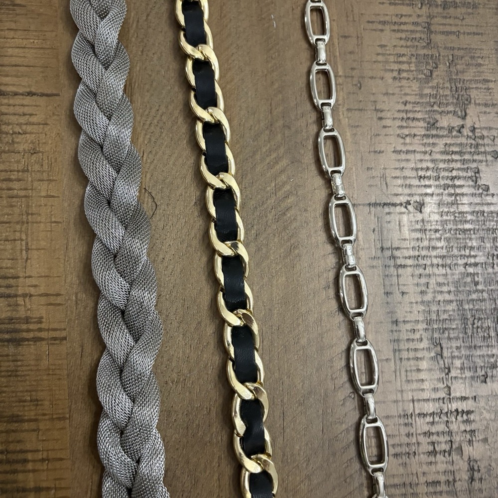 Women's Belt Lot‎ of 3 Gold Silver Tone Chain Link Chunky Adjustable VTGtoNow